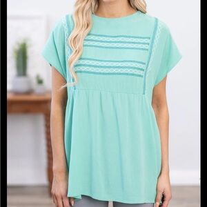 Chic Mint Green Women's Blouse w/Linen Blend Pants (2piece)